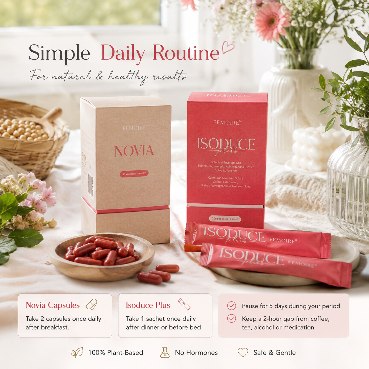 Novia capsules and Isoduce Plus sachets