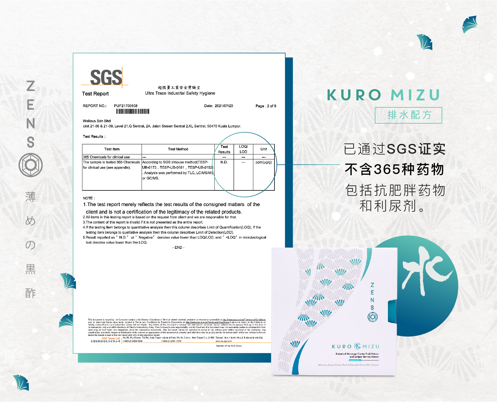 ZENSO MIZU 不含36种药物认证
