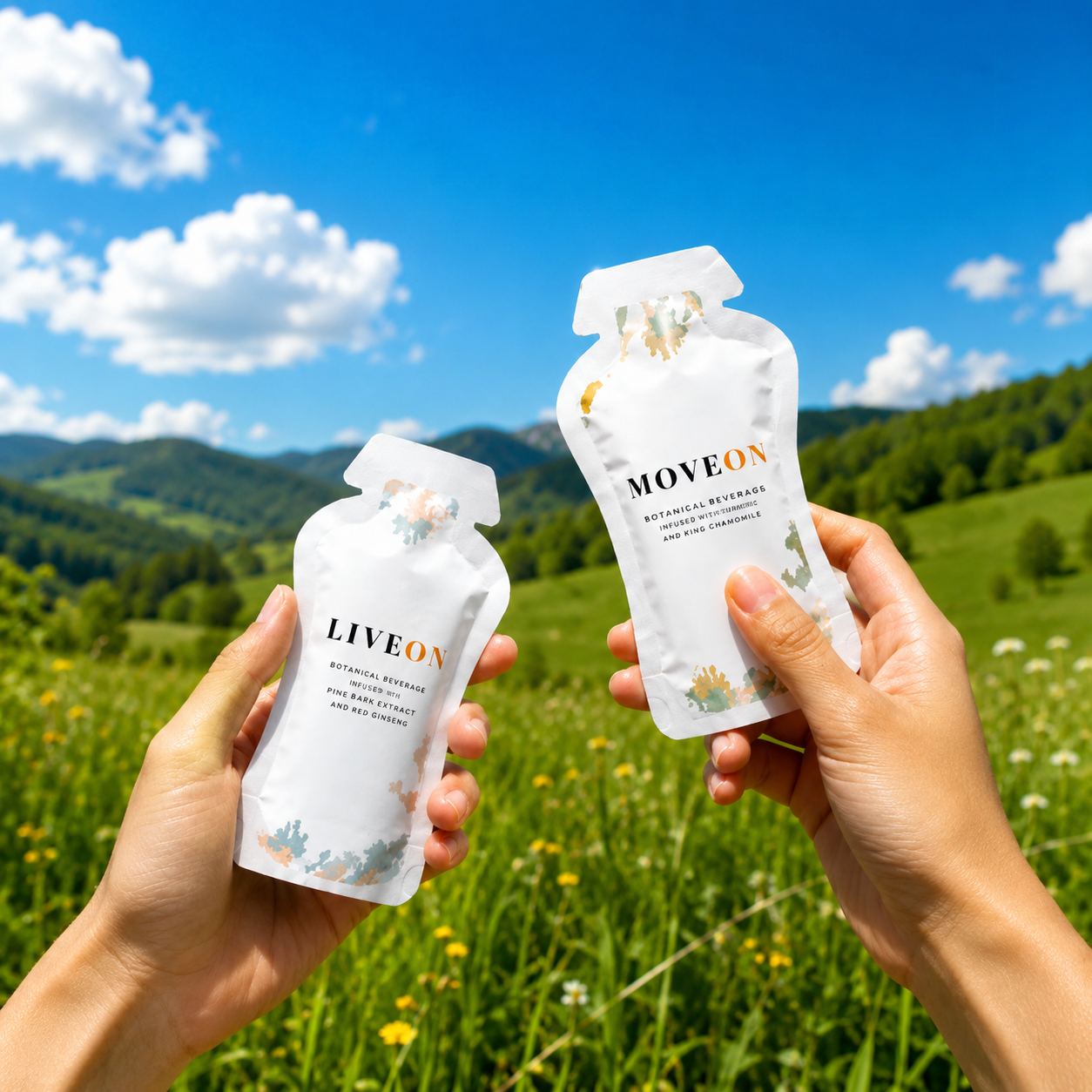 LIVEON and MOVEON liquid sachets