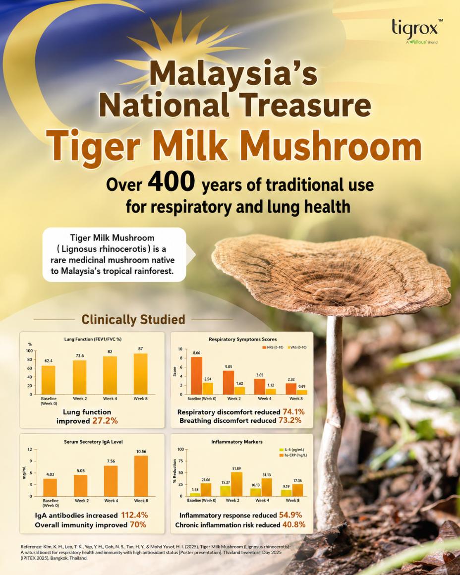 Tiger Milk Mushroom — clinically studied for lung function and immunity