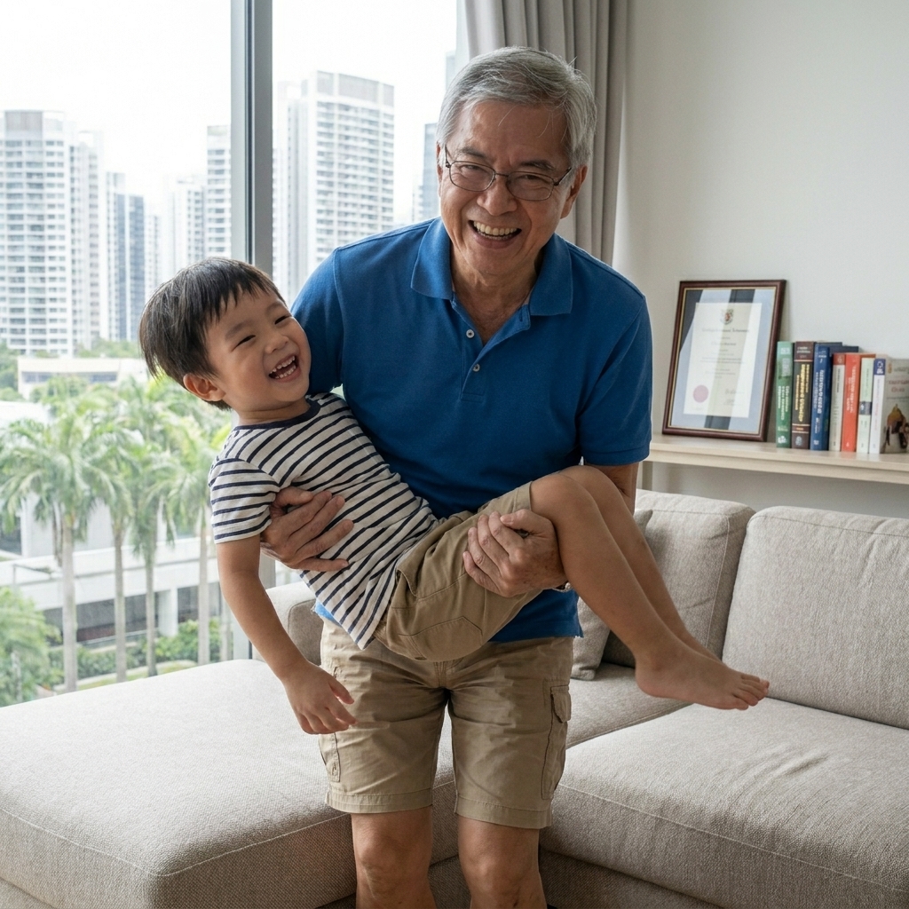 Active grandfather with child