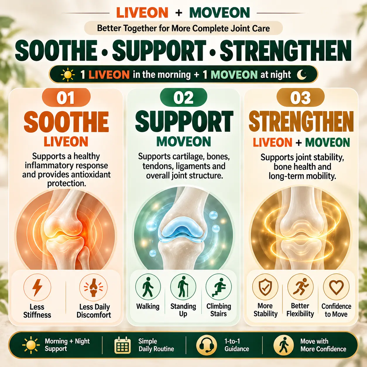 Soothe support and strengthen with LIVEON and MOVEON