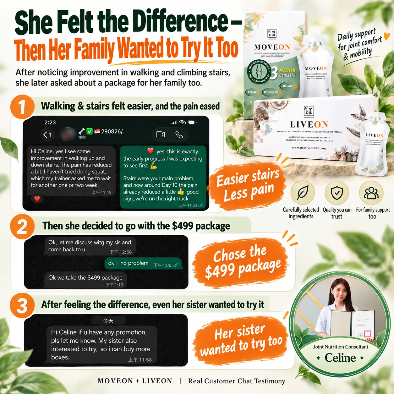 Customer said walking and stairs felt easier before choosing the S$499 programme for herself and her family