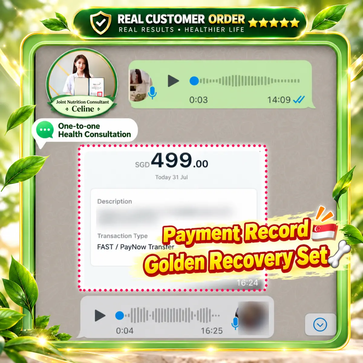 Real S$499 PayNow payment record from a Singapore customer