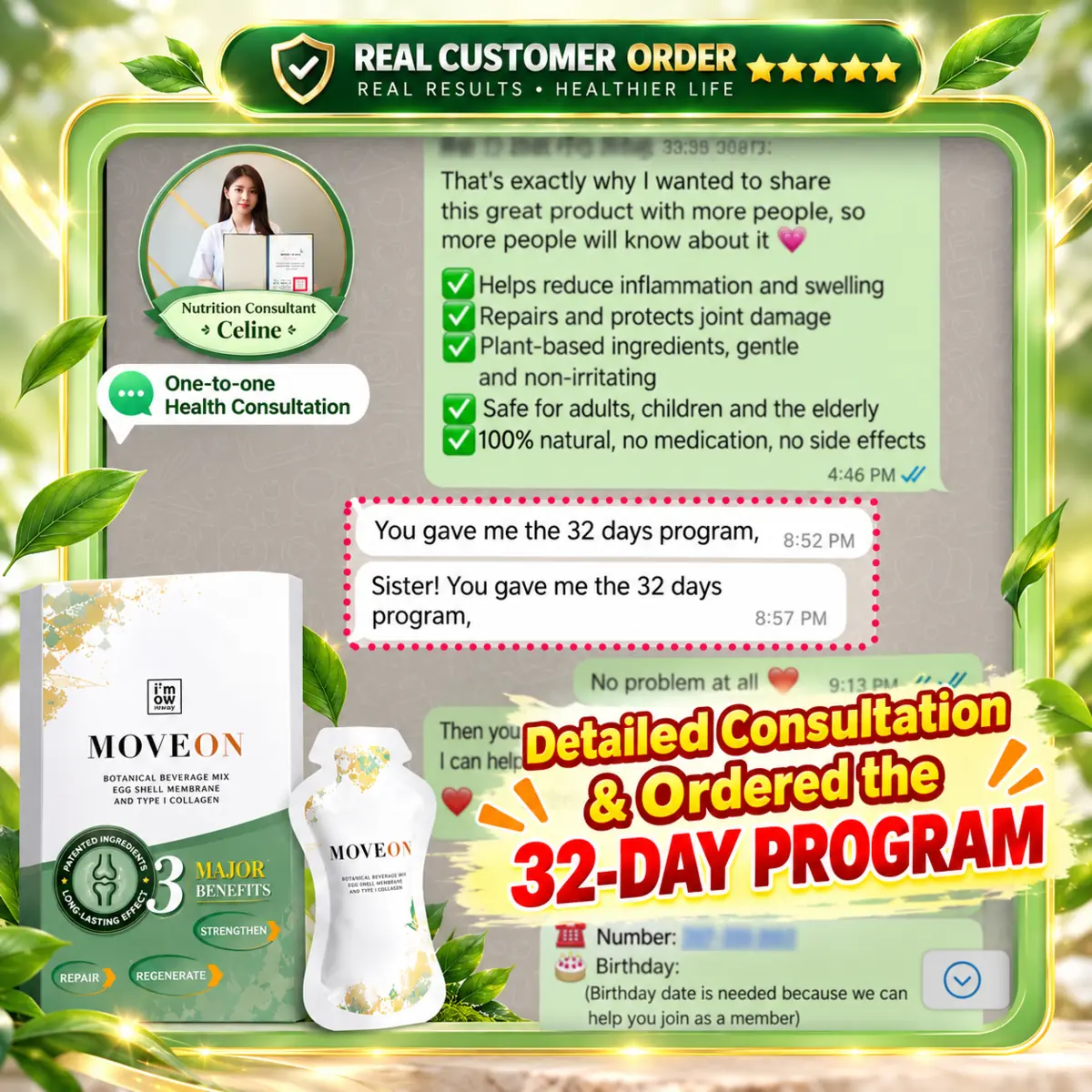 Real consultation record before a customer chose the 32-Day Programme