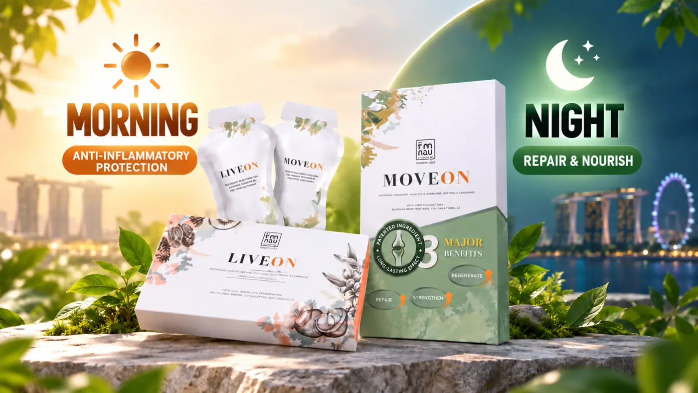 LIVEON Morning anti-inflammatory protection and MOVEON Night repair and nourishment