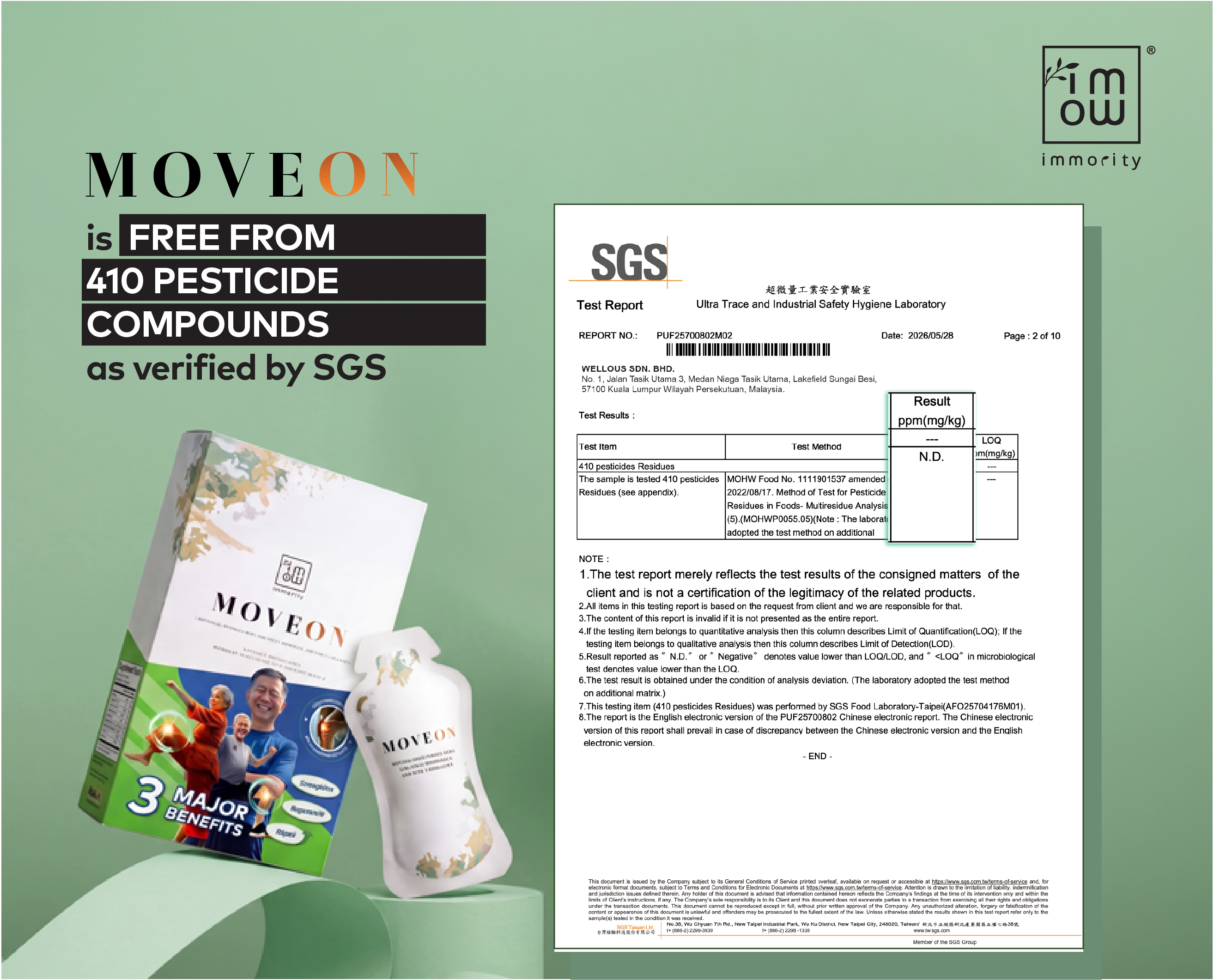 Laboratory report screening a MoveOn sample for 410 pesticide residues
